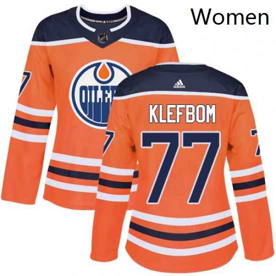 Womens Adidas Edmonton Oilers 77 Oscar Klefbom Authentic Orange Home NHL Jersey
